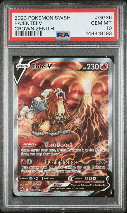 FA/ENTEI V CROWN ZENITH 2023 POKEMON SWORD AND SHIELD CROWN ZENITH PSA GEM MT 10
