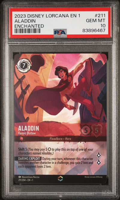 ALADDIN ENCHANTED 2023 DISNEY LORCANA EN 1-THE FIRST CHAPTER PSA GEM MT 10