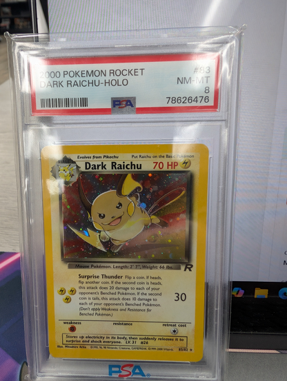 DARK RAICHU-HOLO 2000 POKEMON ROCKET PSA NM-MT 8
