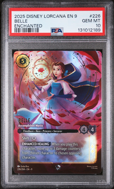 BELLE ENCHANTED 2025 DISNEY LORCANA EN 9-FABLED PSA GEM MT 10