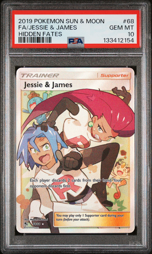 FA/JESSIE & JAMES HIDDEN FATES 2019 POKEMON SUN & MOON HIDDEN FATES PSA GEM MT 10