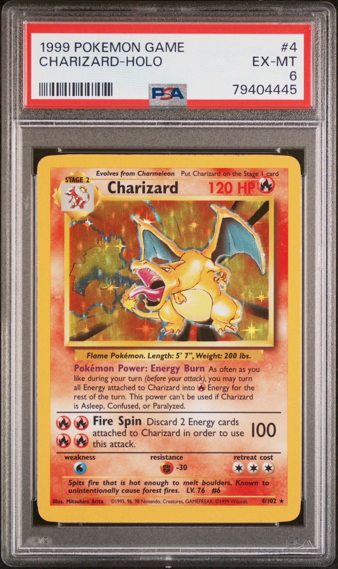 CHARIZARD-HOLO 1999 POKEMON GAME PSA EX-MT 6