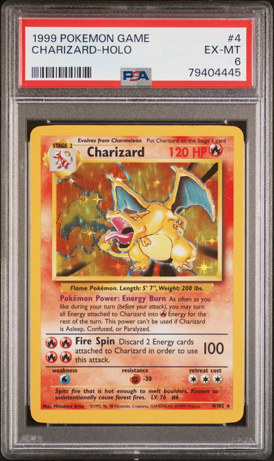 CHARIZARD-HOLO 1999 POKEMON GAME PSA EX-MT 6