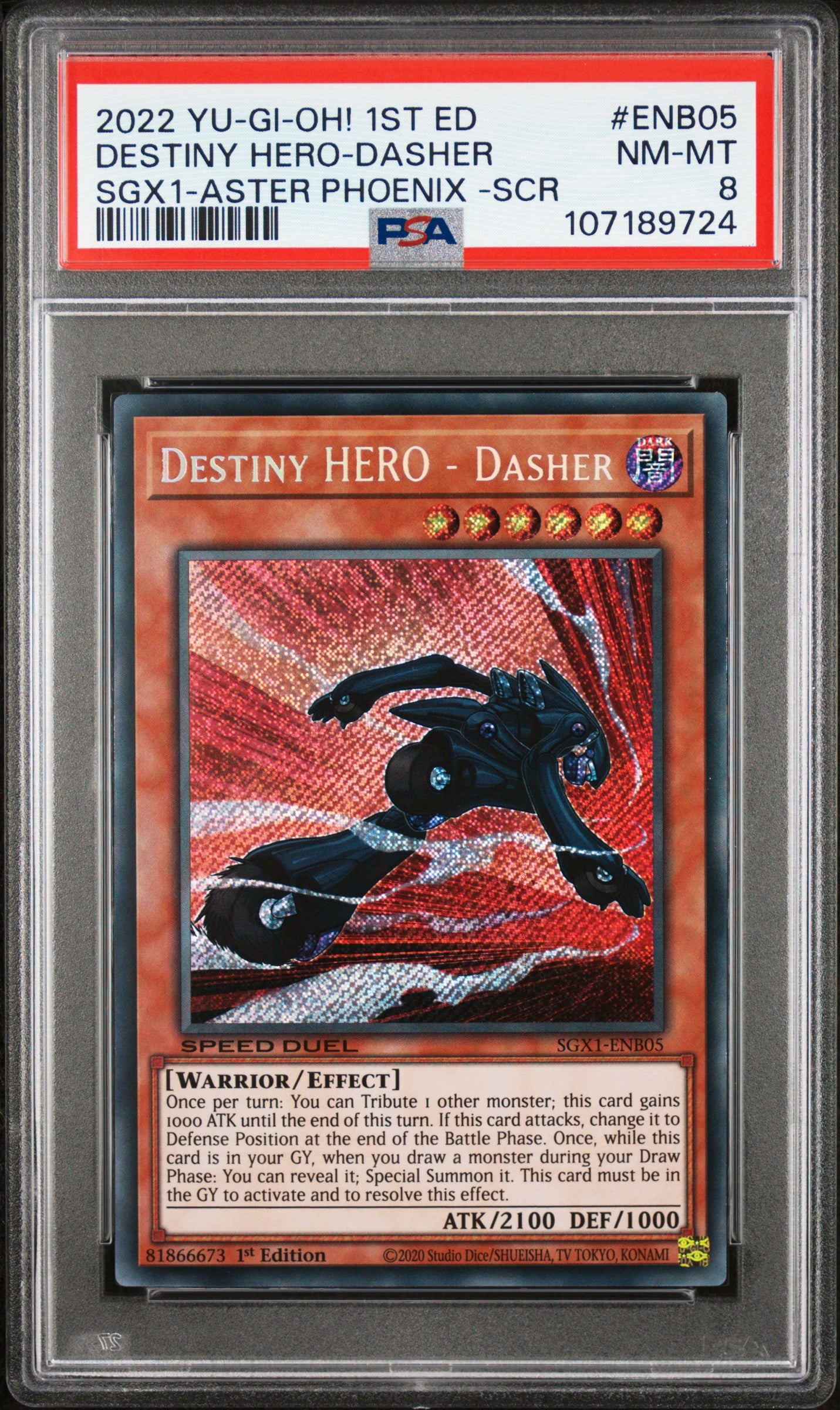 DESTINY HERO-DASHER SGX1-ASTER PHOENIX-SCR 2022 YU-GI-OH! SPEED DUEL GX ACADEMY BOX PSA NM-MT 8