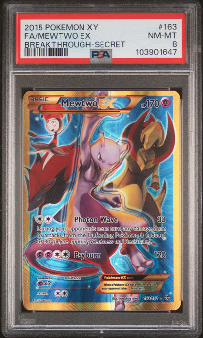 FA/MEWTWO EX BREAKTHROUGH-SECRET 2015 POKEMON XY BREAKTHROUGH PSA NM-MT 8