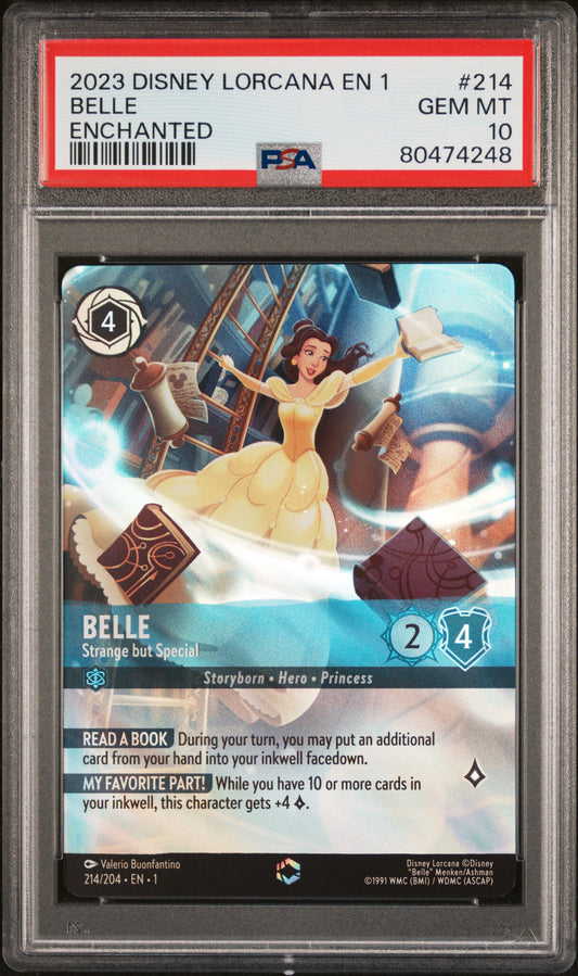 BELLE ENCHANTED 2023 DISNEY LORCANA EN 1-THE FIRST CHAPTER PSA GEM MT 10