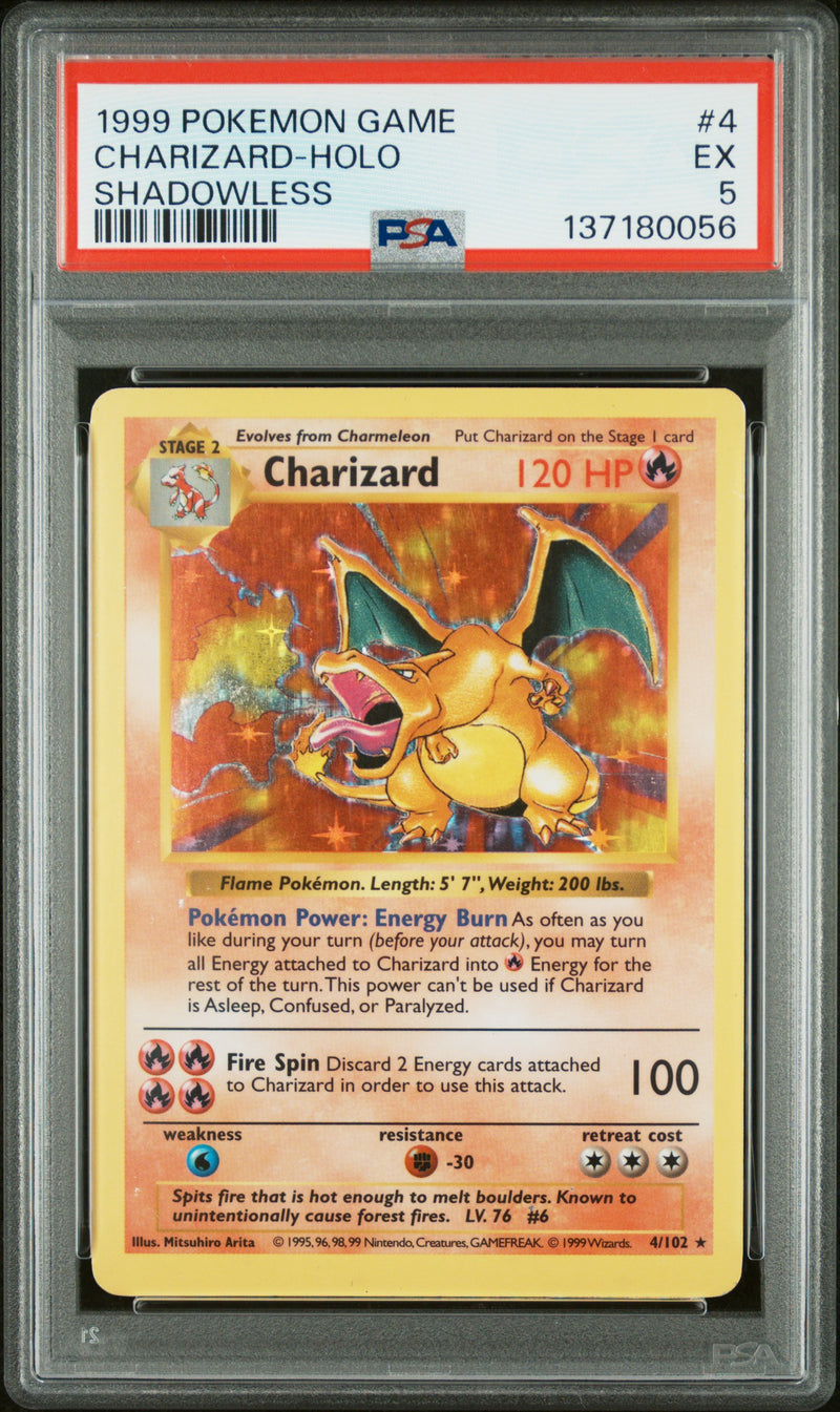 CHARIZARD-HOLO SHADOWLESS 1999 POKEMON GAME PSA EX 5