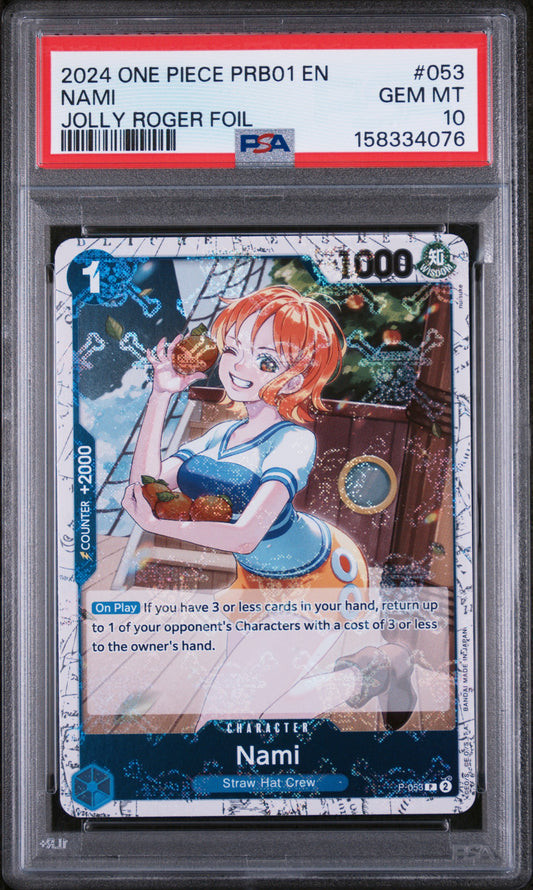 NAMI JOLLY ROGER FOIL 2024 ONE PIECE PRB01-PREMIUM BOOSTER -ONE PIECE CARD THE BEST- PSA GEM MT 10