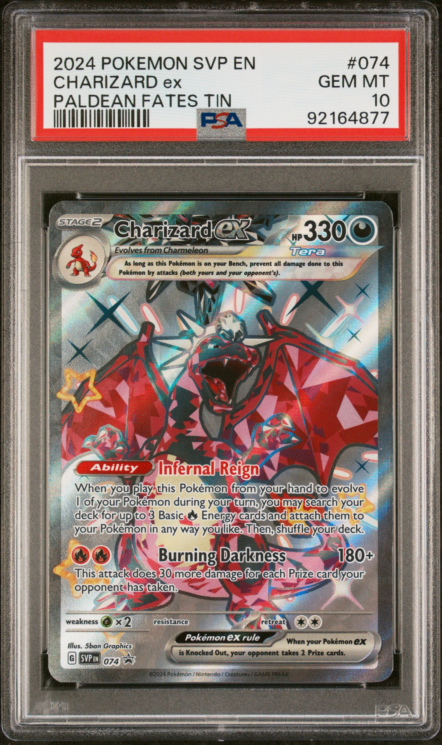 CHARIZARD ex PALDEAN FATES TIN 2024 POKEMON SVP EN-SV BLACK STAR PROMO PSA GEM MT 10