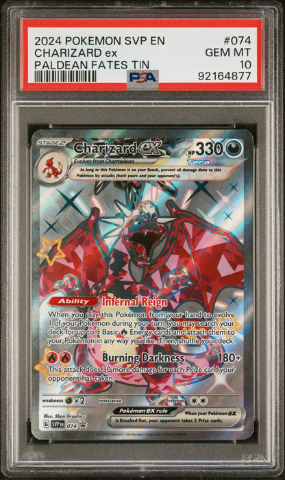CHARIZARD ex PALDEAN FATES TIN 2024 POKEMON SVP EN-SV BLACK STAR PROMO PSA GEM MT 10