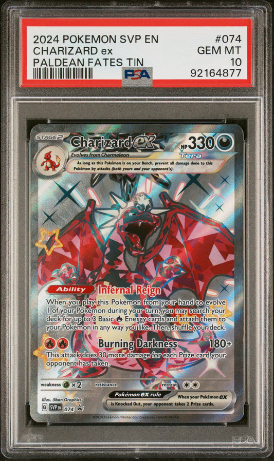 CHARIZARD ex PALDEAN FATES TIN 2024 POKEMON SVP EN-SV BLACK STAR PROMO PSA GEM MT 10