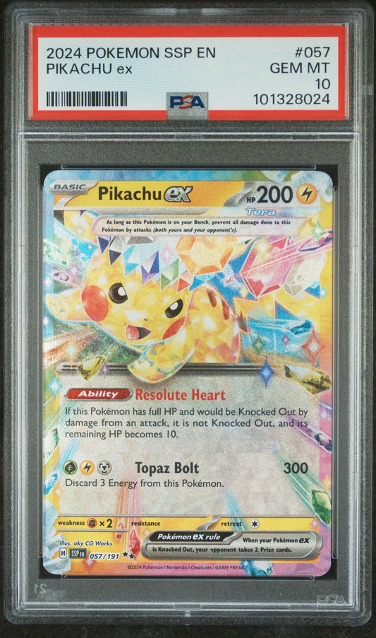 PIKACHU ex 2024 POKEMON SSP EN-SURGING SPARKS PSA GEM MT 10