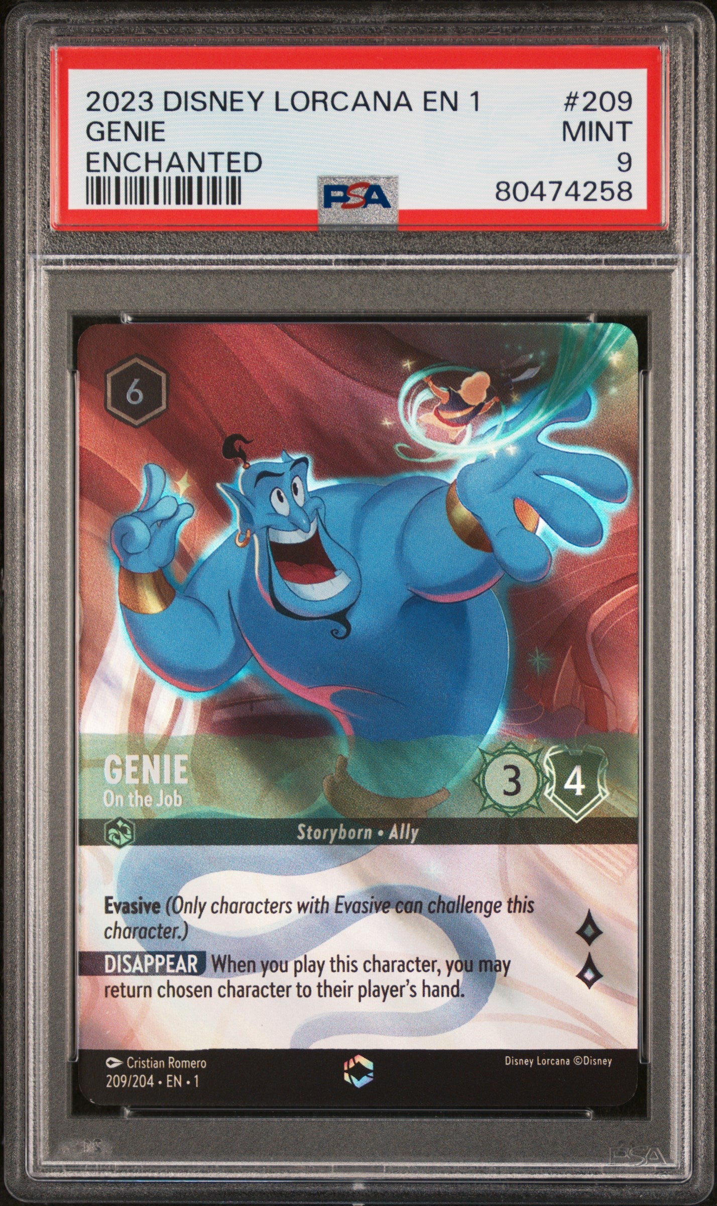 GENIE ENCHANTED 2023 DISNEY LORCANA EN 1-THE FIRST CHAPTER PSA MINT 9