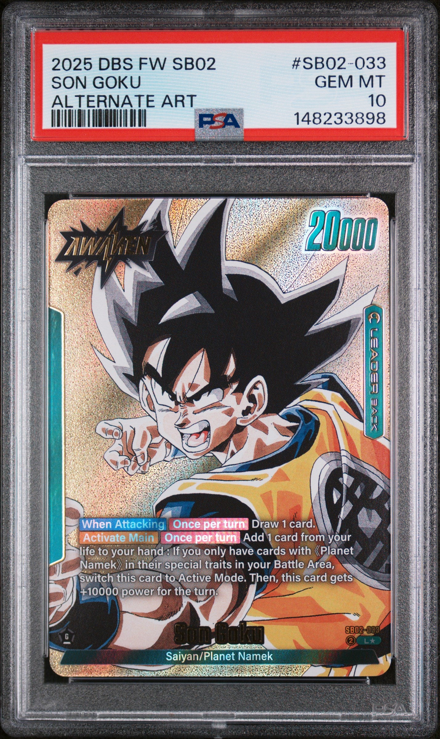 SON GOKU ALTERNATE ART 2025 DRAGON BALL SUPER CARD GAME FUSION WORLD MANGA BOOSTER 02 PSA GEM MT 10