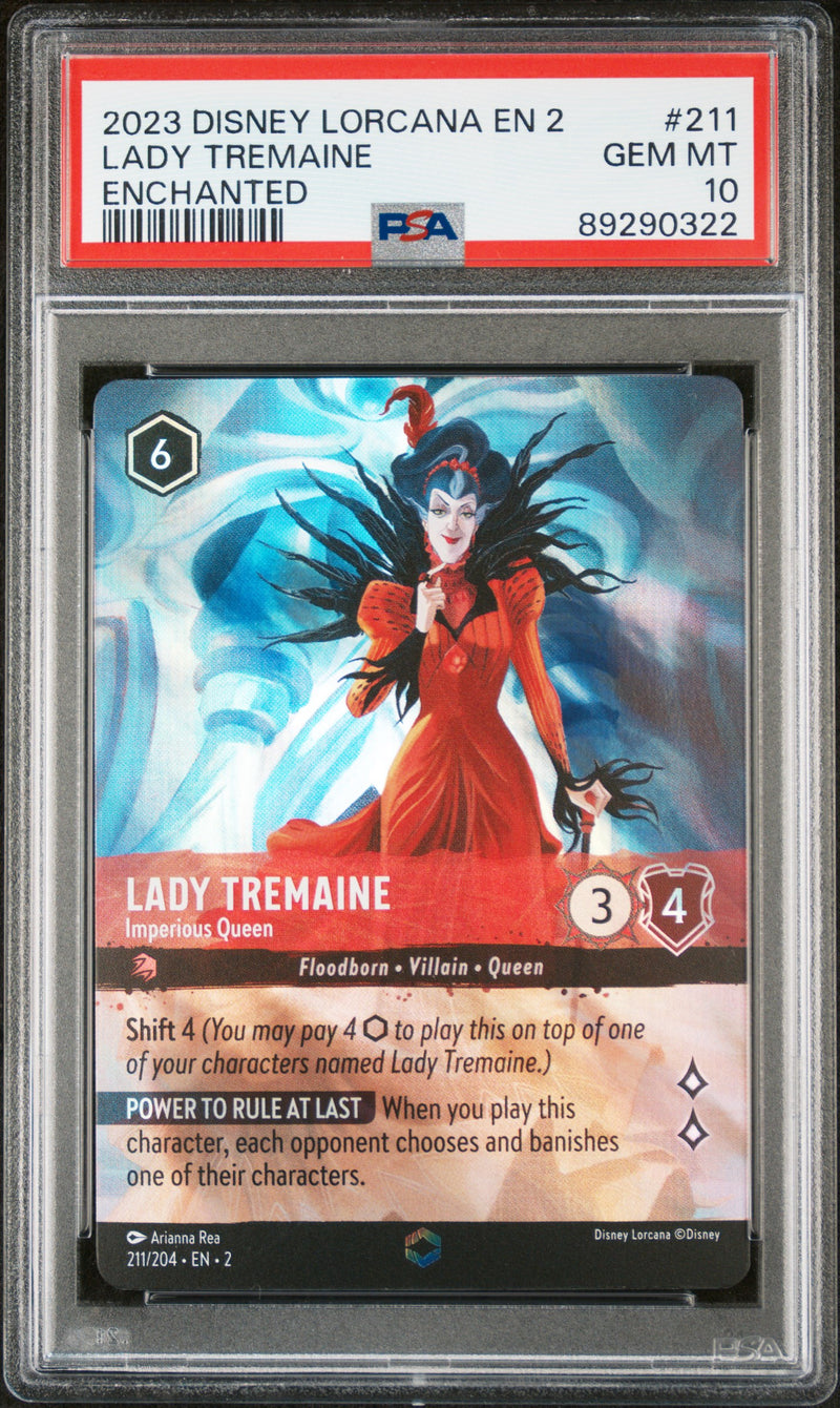 LADY TREMAINE ENCHANTED 2023 DISNEY LORCANA EN 2-RISE OF THE FLOODBORN PSA GEM MT 10