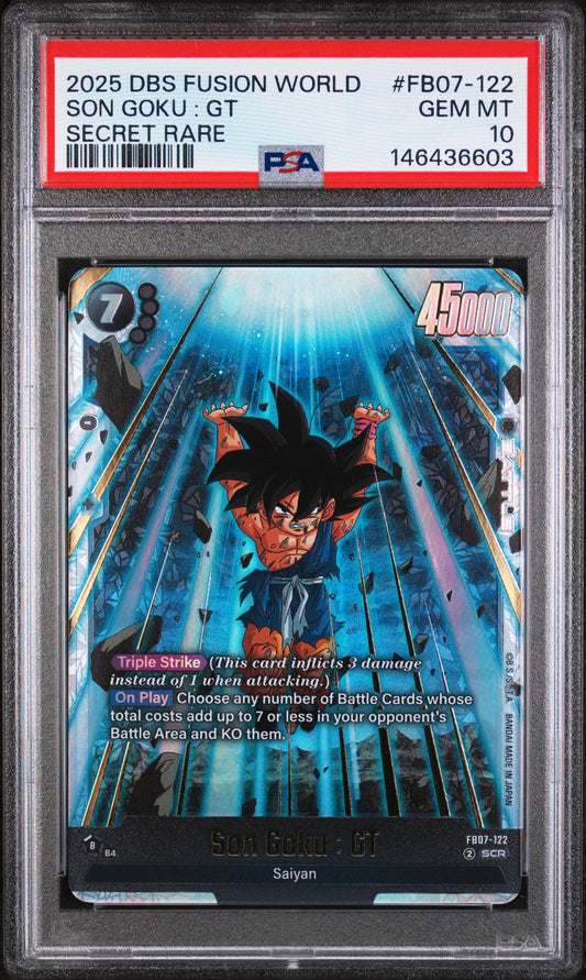 SON GOKU : GT SECRET RARE 2025 DRAGON BALL SUPER CARD GAME FUSION WORLD WISH FOR SHENRON PSA GEM MT 10