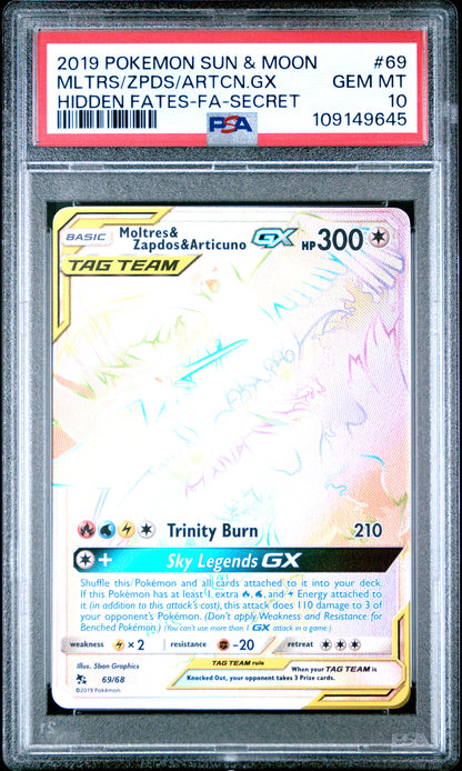 MLTRS/ZPDS/ARTCN.GX HIDDEN FATES-FA-SECRET 2019 POKEMON SUN & MOON HIDDEN FATES PSA GEM MT 10
