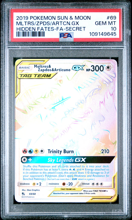 MLTRS/ZPDS/ARTCN.GX HIDDEN FATES-FA-SECRET 2019 POKEMON SUN & MOON HIDDEN FATES PSA GEM MT 10