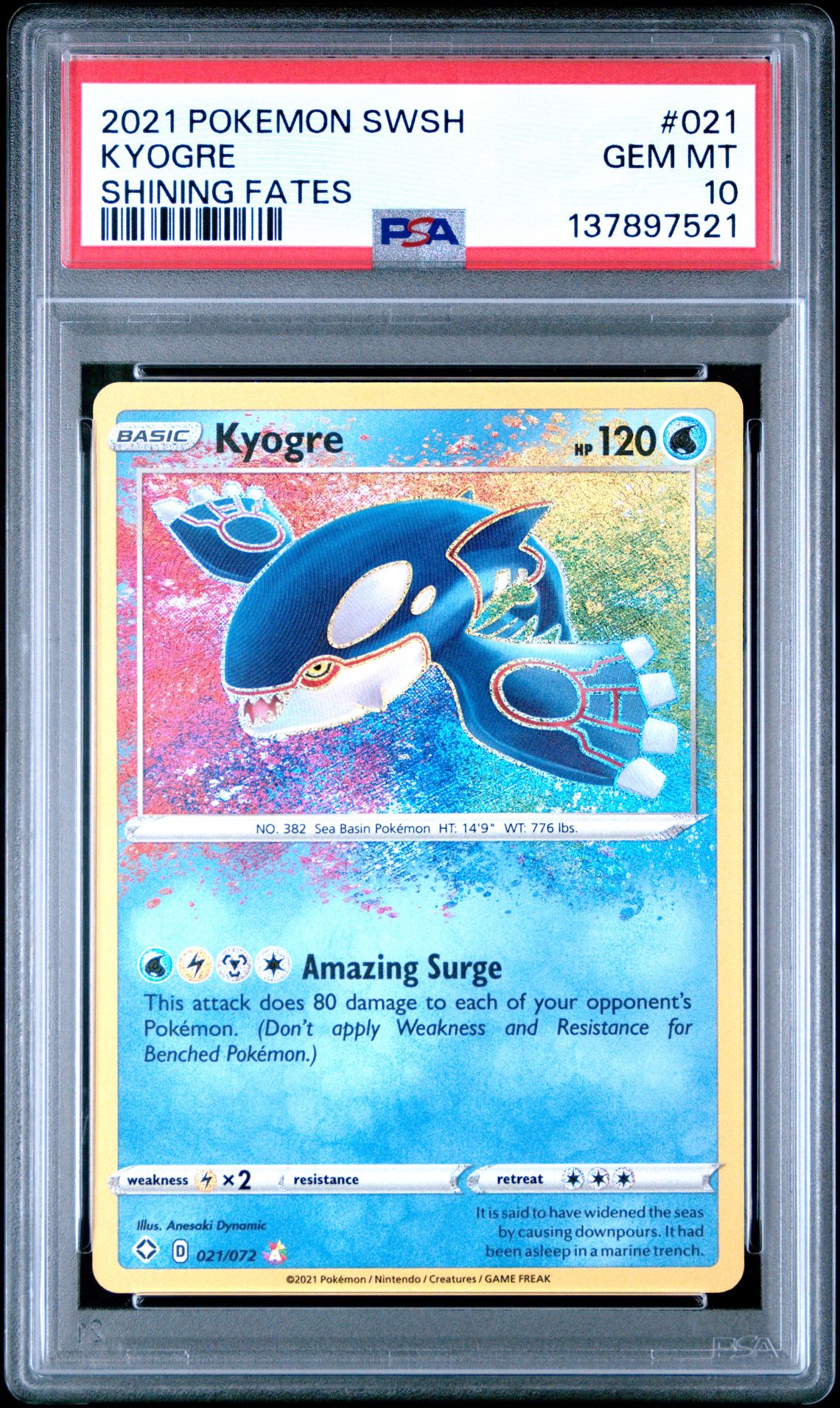 KYOGRE SHINING FATES 2021 POKEMON SWORD & SHIELD SHINING FATES PSA GEM MT 10