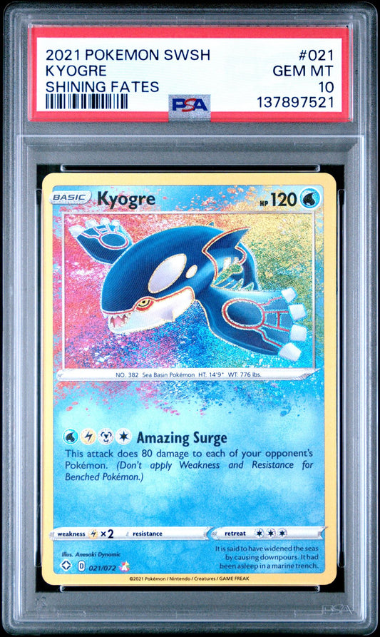 KYOGRE SHINING FATES 2021 POKEMON SWORD & SHIELD SHINING FATES PSA GEM MT 10