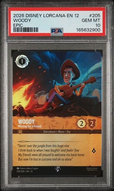 #205 WOODY EPIC 2026 DISNEY LORCANA EN 12-WILDS UNKNOWN PSA 10
