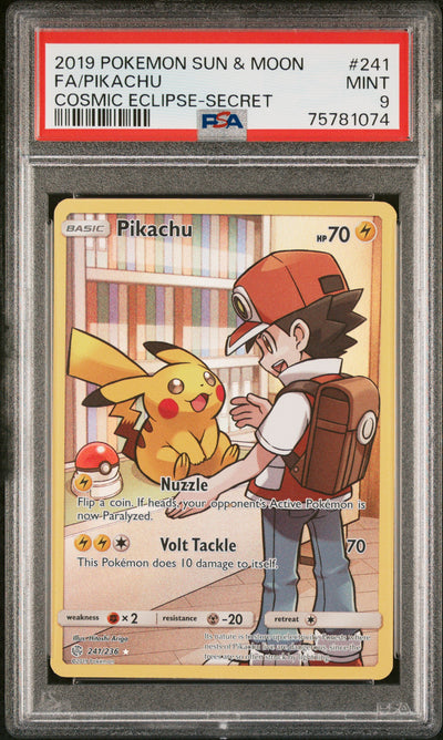 FA/PIKACHU COSMIC ECLIPSE-SECRET 2019 POKEMON SUN & MOON COSMIC ECLIPSE PSA MINT 9