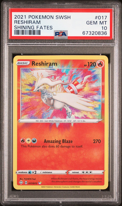 RESHIRAM SHINING FATES 2021 POKEMON SWORD & SHIELD SHINING FATES PSA GEM MT 10