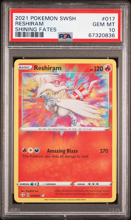 RESHIRAM SHINING FATES 2021 POKEMON SWORD & SHIELD SHINING FATES PSA GEM MT 10