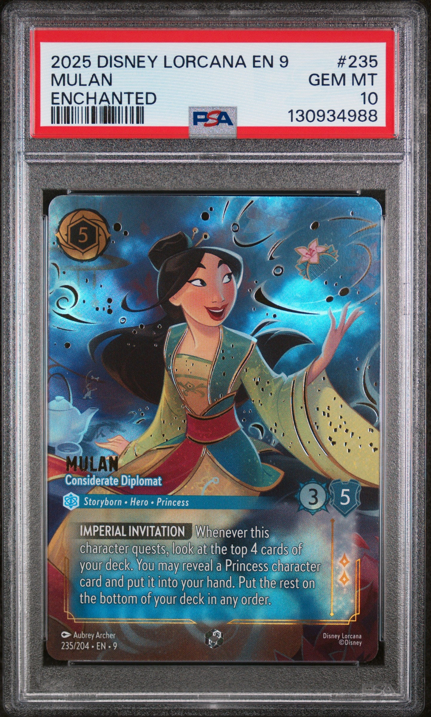MULAN ENCHANTED 2025 DISNEY LORCANA EN 9-FABLED PSA GEM MT 10