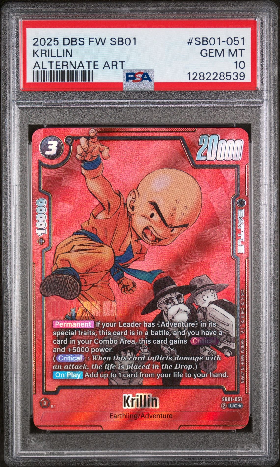 KRILLIN ALTERNATE ART 2025 DRAGON BALL SUPER CARD GAME FUSION WORLD MANGA BOOSTER 01 PSA GEM MT 10