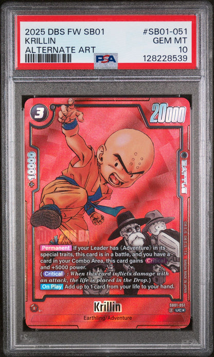 KRILLIN ALTERNATE ART 2025 DRAGON BALL SUPER CARD GAME FUSION WORLD MANGA BOOSTER 01 PSA GEM MT 10