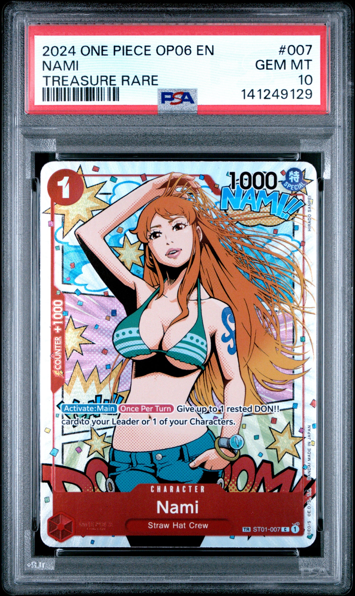 NAMI TREASURE RARE 2024 ONE PIECE OP06-WINGS OF THE CAPTAIN PSA GEM MT 10