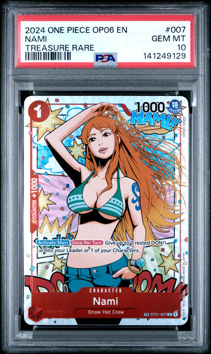 NAMI TREASURE RARE 2024 ONE PIECE OP06-WINGS OF THE CAPTAIN PSA GEM MT 10