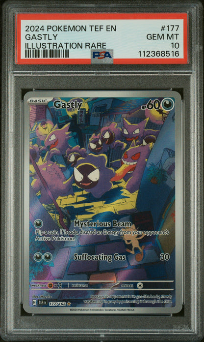 GASTLY ILLUSTRATION RARE 2024 POKEMON TEF EN-TEMPORAL FORCES PSA GEM MT 10