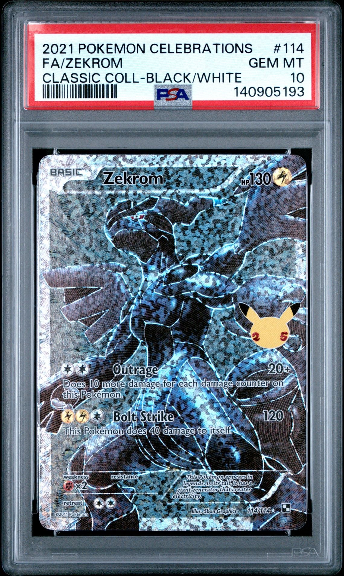 FA/ZEKROM CLASSIC COLL-BLACK/WHITE 2021 POKEMON CELEBRATIONS CLASSIC COLLECTION PSA GEM MT 10