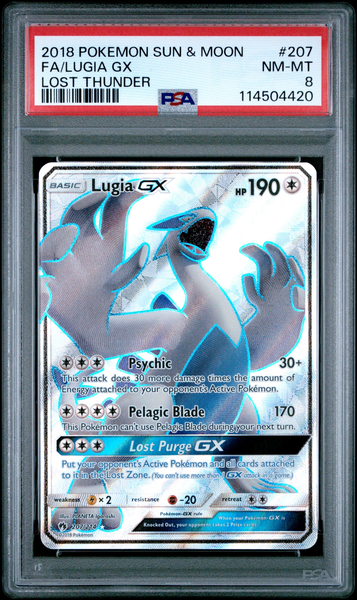 FA/LUGIA GX LOST THUNDER 2018 POKEMON SUN & MOON LOST THUNDER PSA NM-MT 8
