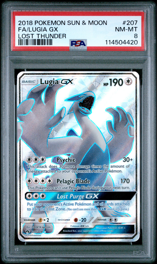 FA/LUGIA GX LOST THUNDER 2018 POKEMON SUN & MOON LOST THUNDER PSA NM-MT 8