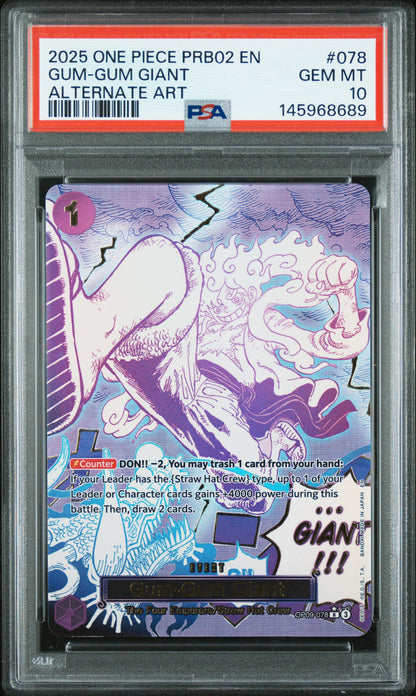 GUM-GUM GIANT ALTERNATE ART 2025 ONE PIECE PRB02-PREMIUM BOOSTER -ONE PIECE CARD THE BEST- VOL.2 PSA GEM MT 10
