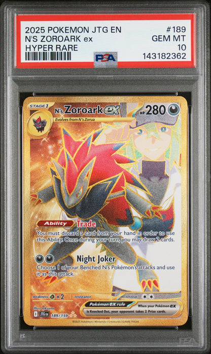 N'S ZOROARK ex HYPER RARE 2025 POKEMON JTG EN-JOURNEY TOGETHER PSA GEM MT 10