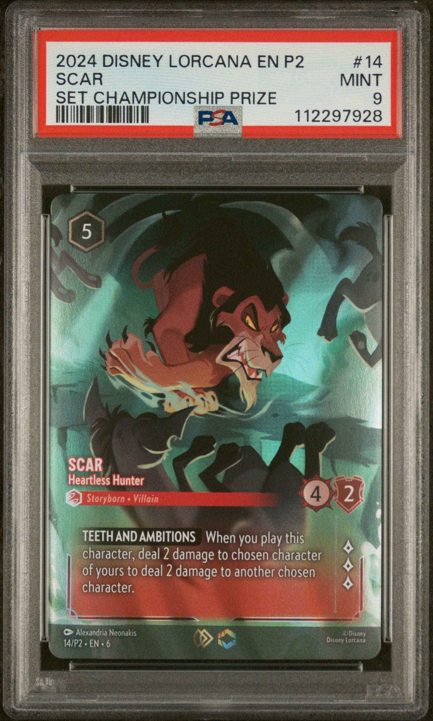SCAR SET CHAMPIONSHIP PRIZE 2024 DISNEY LORCANA EN P2-PROMO PSA MINT 9