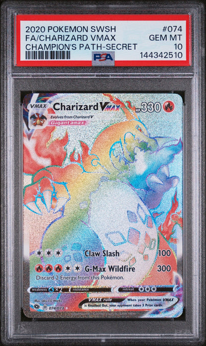 FA/CHARIZARD VMAX CHAMPION'S PATH-SECRET 2020 POKEMON SWORD & SHIELD CHAMPION'S PATH PSA GEM MT 10