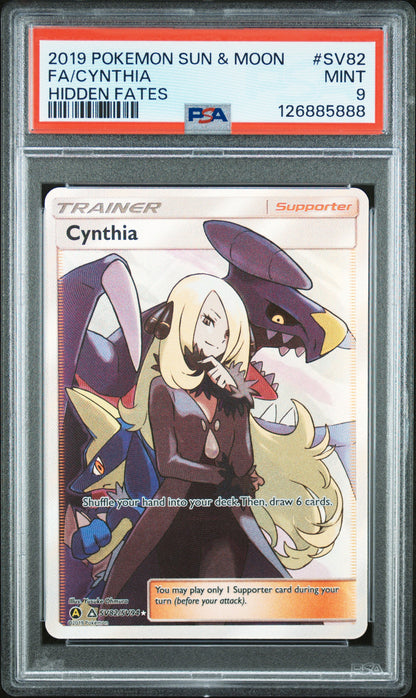 FA/CYNTHIA HIDDEN FATES 2019 POKEMON SUN & MOON HIDDEN FATES PSA MINT 9
