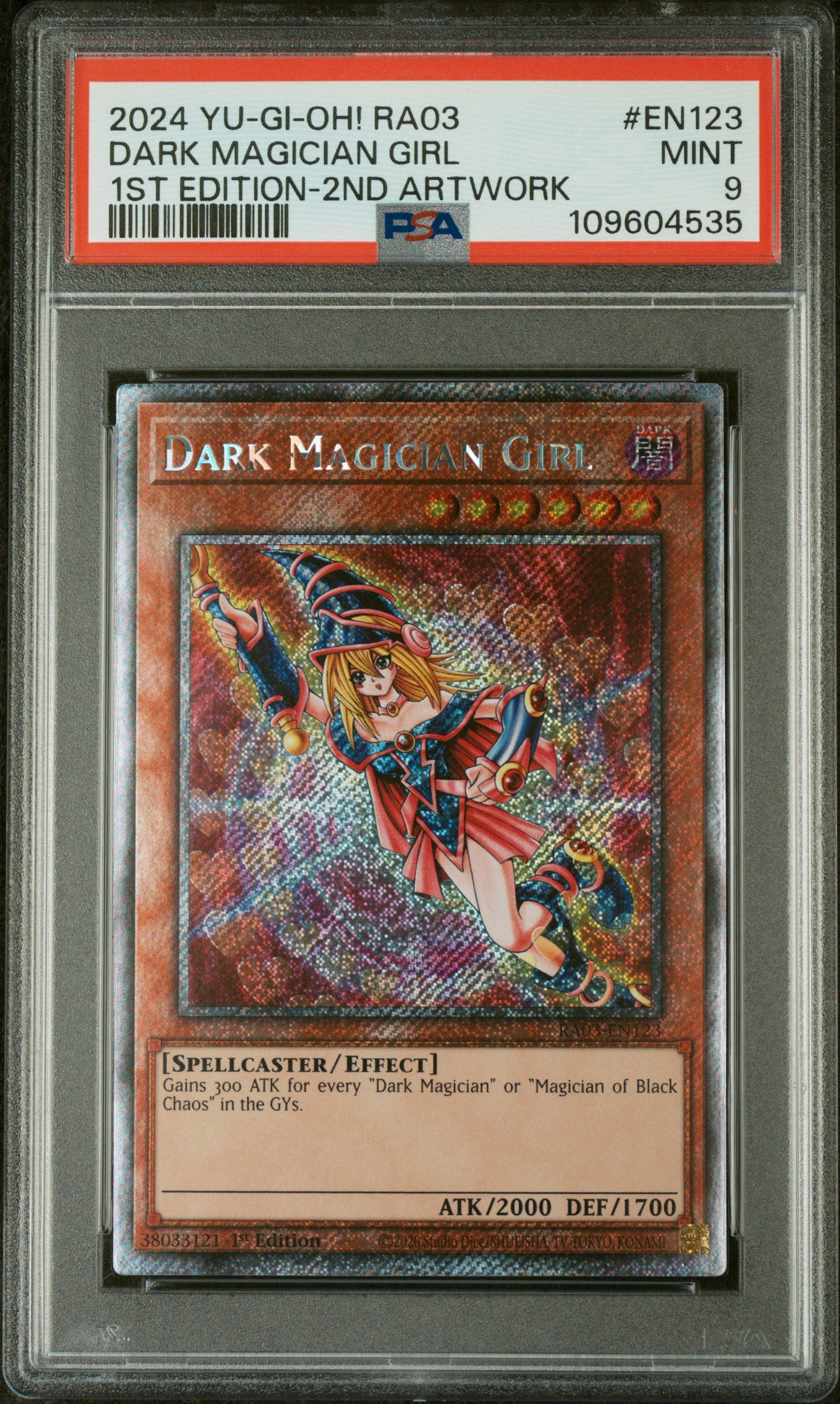 DARK MAGICIAN GIRL 1ST EDITION-2ND TCG ARTWORK 2024 YU-GI-OH! RA03-QUARTER CENTURY BONANZA PSA MINT 9