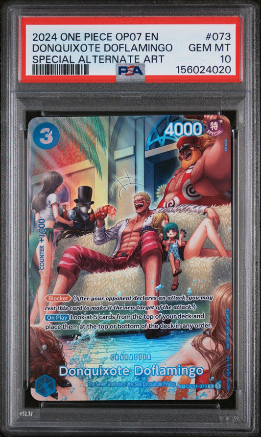 DONQUIXOTE DOFLAMINGO SPECIAL ALTERNATE ART 2024 ONE PIECE OP07-500 YEARS IN THE FUTURE PSA GEM MT 10