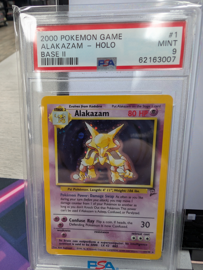 ALAKAZAM-HOLO BASE II 2000 POKEMON GAME BASE II PSA MINT 9