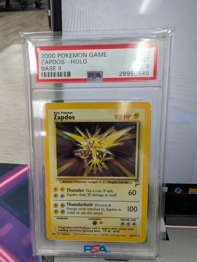 ZAPDOS-HOLO BASE II 2000 POKEMON GAME BASE II PSA MINT 9