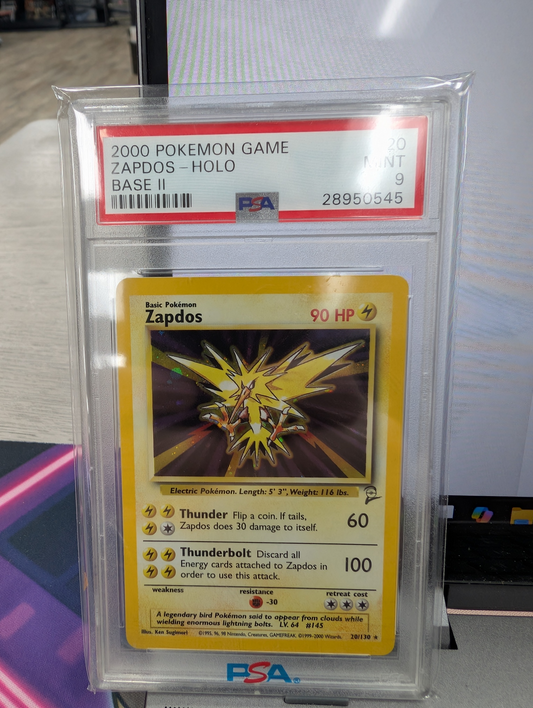 ZAPDOS-HOLO BASE II 2000 POKEMON GAME BASE II PSA MINT 9