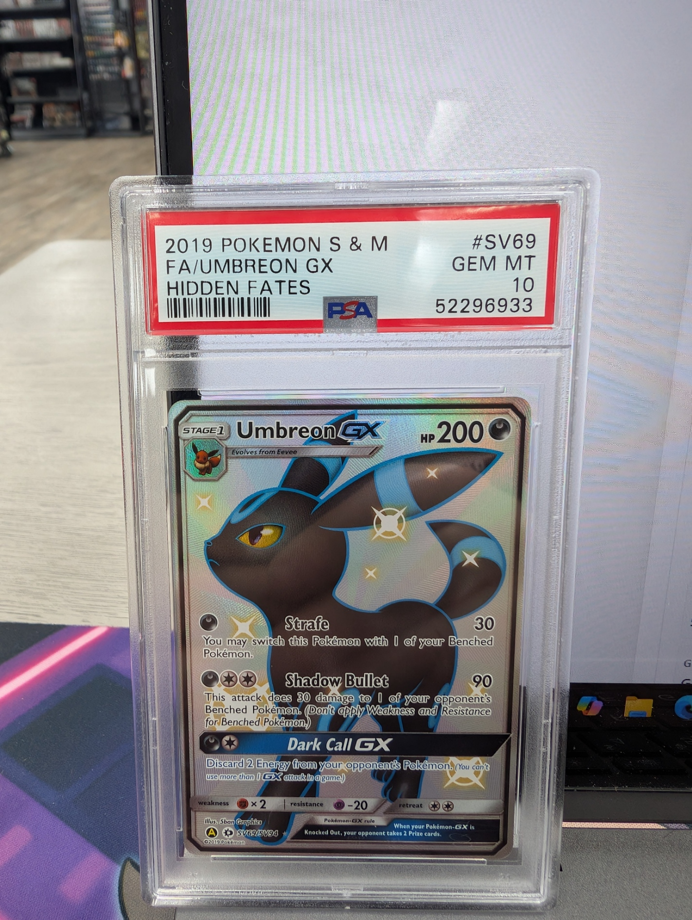 FA/UMBREON GX HIDDEN FATES 2019 POKEMON SUN & MOON HIDDEN FATES PSA GEM MT 10