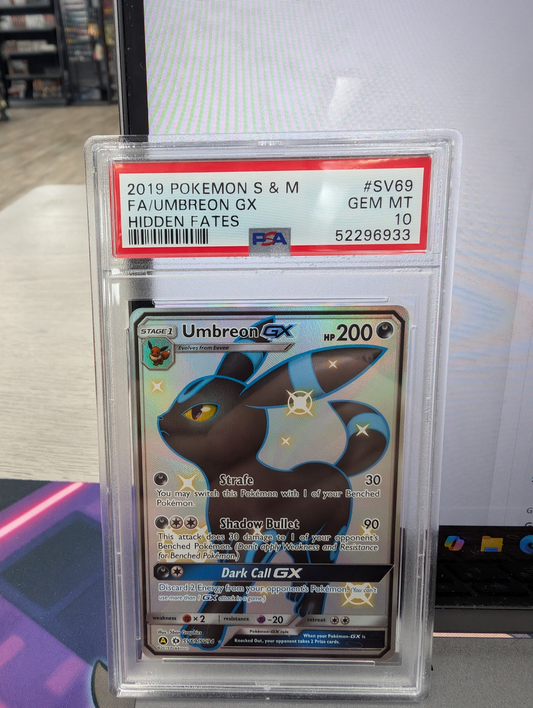FA/UMBREON GX HIDDEN FATES 2019 POKEMON SUN & MOON HIDDEN FATES PSA GEM MT 10