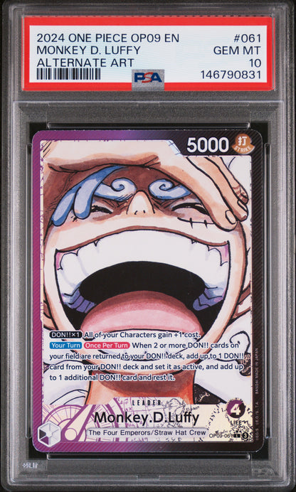 MONKEY D. LUFFY ALTERNATE ART 2024 ONE PIECE OP09-EMPERORS IN THE NEW WORLD PSA GEM MT 10